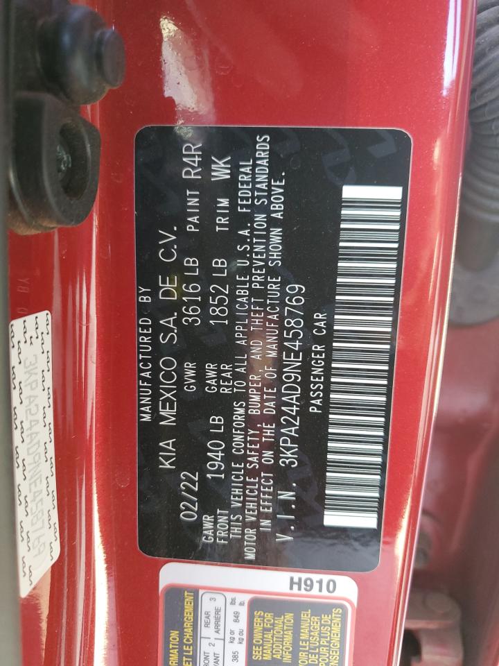 2022 KIA RIO LX VIN:3KPA24AD9NE458769