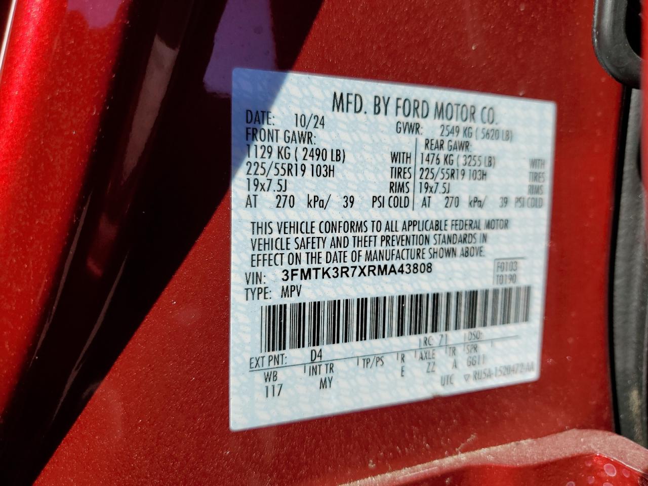 2024 FORD MUSTANG MACH-E PREMIUM VIN:3FMTK3R7XRMA43808