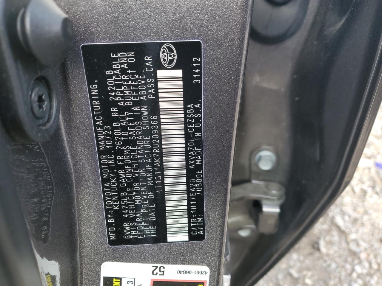 2024 TOYOTA CAMRY SE NIGHT SHADE VIN:4T1G11AK7RU209366