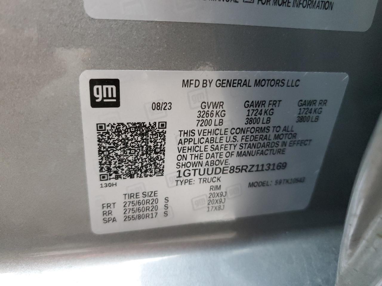 2024 GMC SIERRA K1500 SLT VIN:1GTUUDE85RZ113169