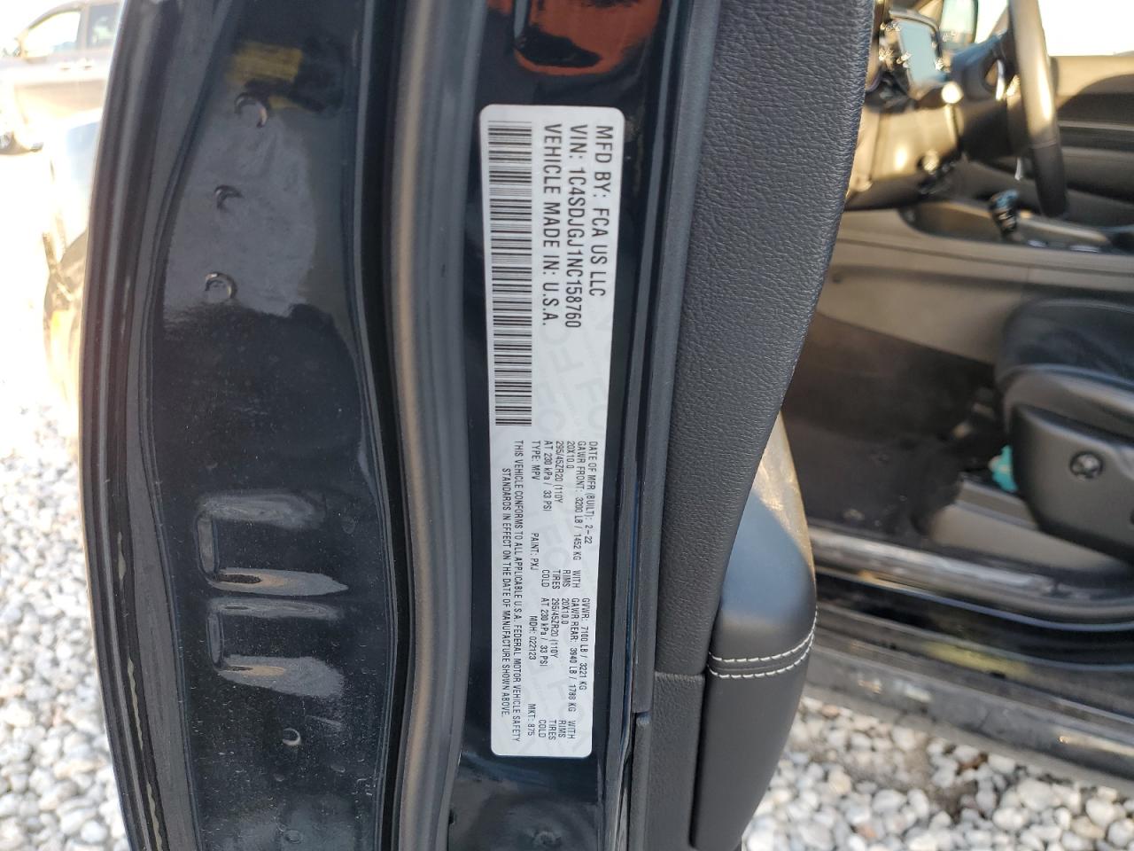 2022 DODGE DURANGO SRT 392 VIN:1C4SDJGJ1NC158760