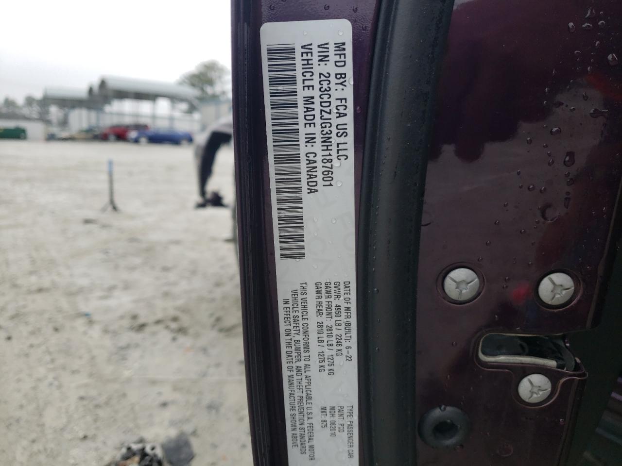 2022 DODGE CHALLENGER GT VIN:2C3CDZJG3NH187601