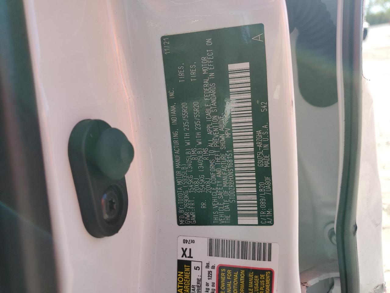 2022 TOYOTA HIGHLANDER LIMITED VIN:5TDDZRBHXNS168151