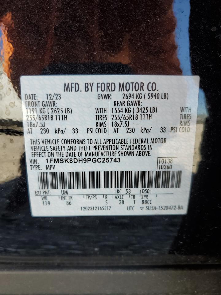 2023 FORD EXPLORER XLT VIN:1FMSK8DH9PGC25743
