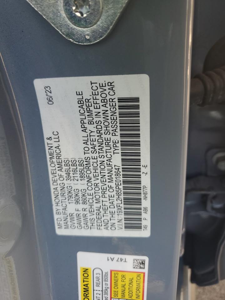 2023 HONDA CIVIC SPORT VIN:19XFL2H85PE018647