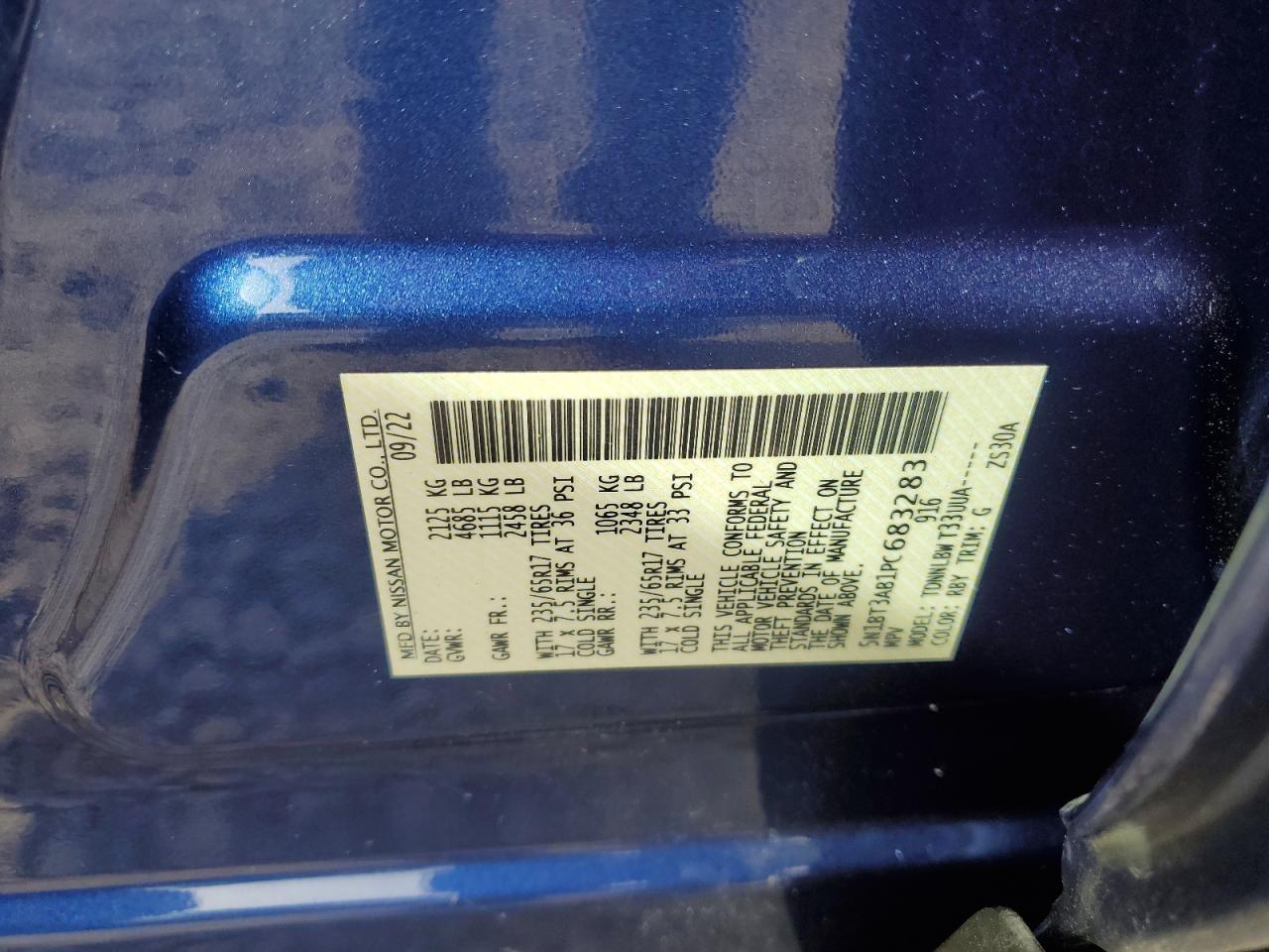 2023 NISSAN ROGUE S VIN:5N1BT3AB1PC683283