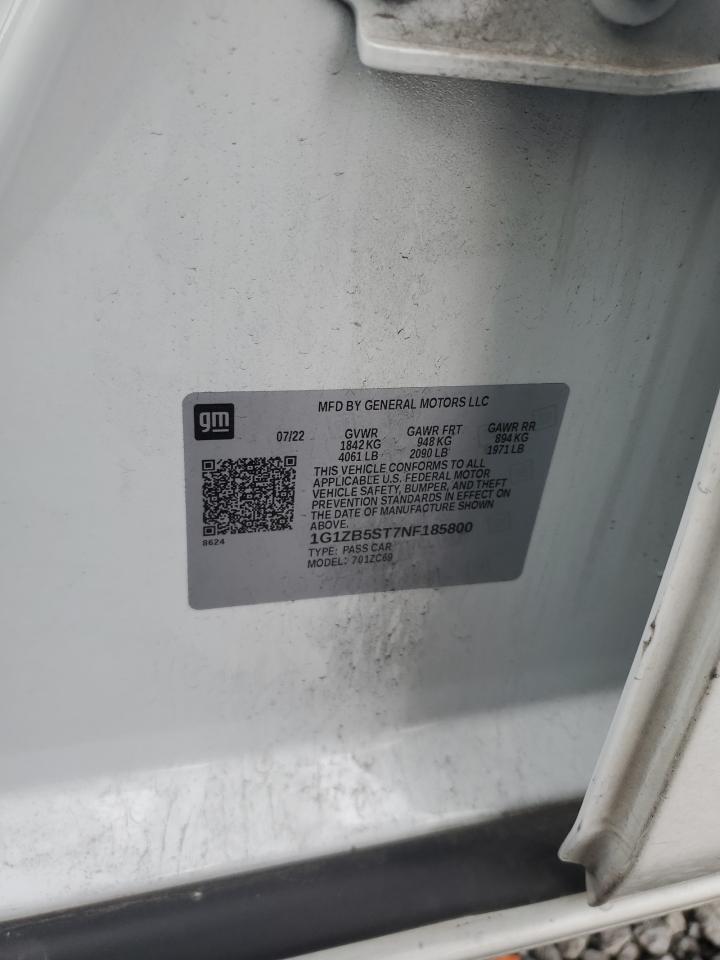 2022 CHEVROLET MALIBU LS VIN:1G1ZB5ST7NF185800