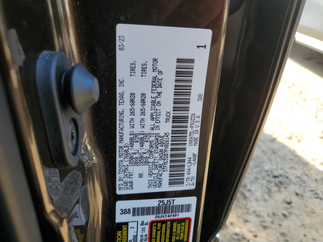2023 TOYOTA TUNDRA CREWMAX PLATINUM VIN:5TFMC5DB7PX026145