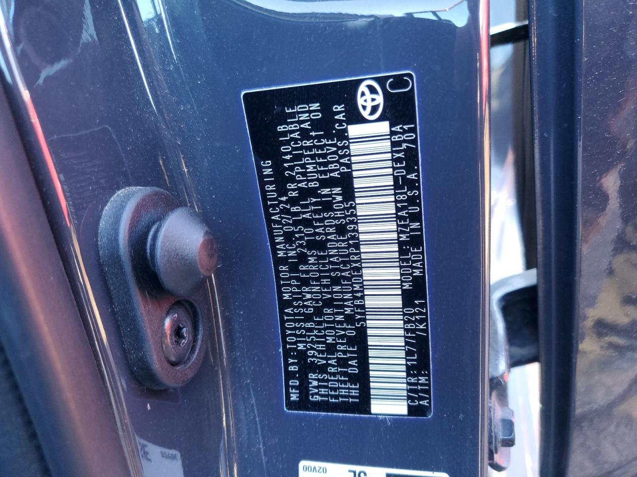 2024 TOYOTA COROLLA LE VIN:5YFB4MDEXRP139355