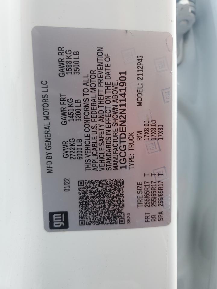 2022 CHEVROLET COLORADO Z71 VIN:1GCGTDEN2N1141901