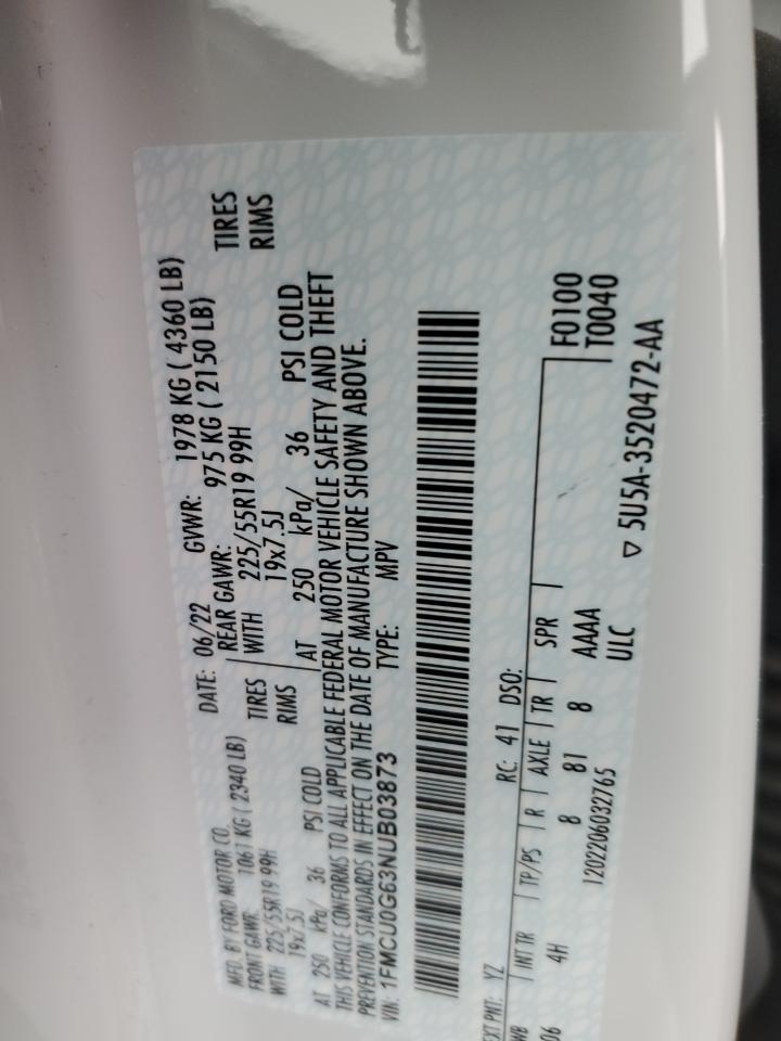 2022 FORD ESCAPE SE VIN:1FMCU0G63NUB03873