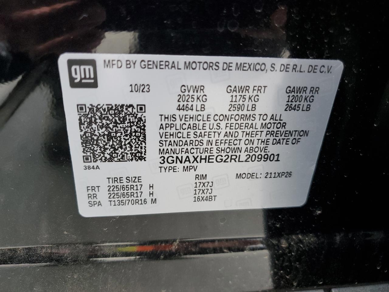 2024 CHEVROLET EQUINOX LS VIN:3GNAXHEG2RL209901