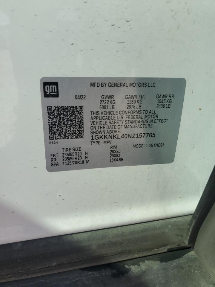 2022 GMC ACADIA SLE VIN:1GKKNKL40NZ157765
