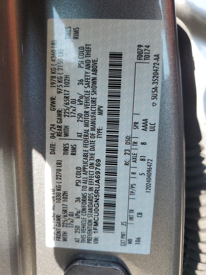 2024 FORD ESCAPE ACTIVE VIN:1FMCU0GN5RUA69769