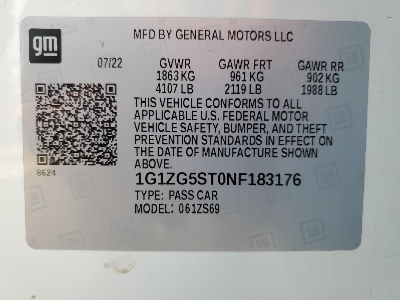 2022 CHEVROLET MALIBU RS VIN:5XXGU4L15KG304103