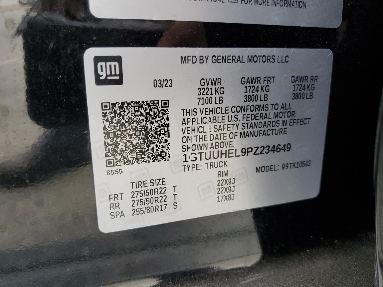 2023 GMC SIERRA K1500 DENALI ULTIMATE VIN:1GTUUHEL9PZ234649