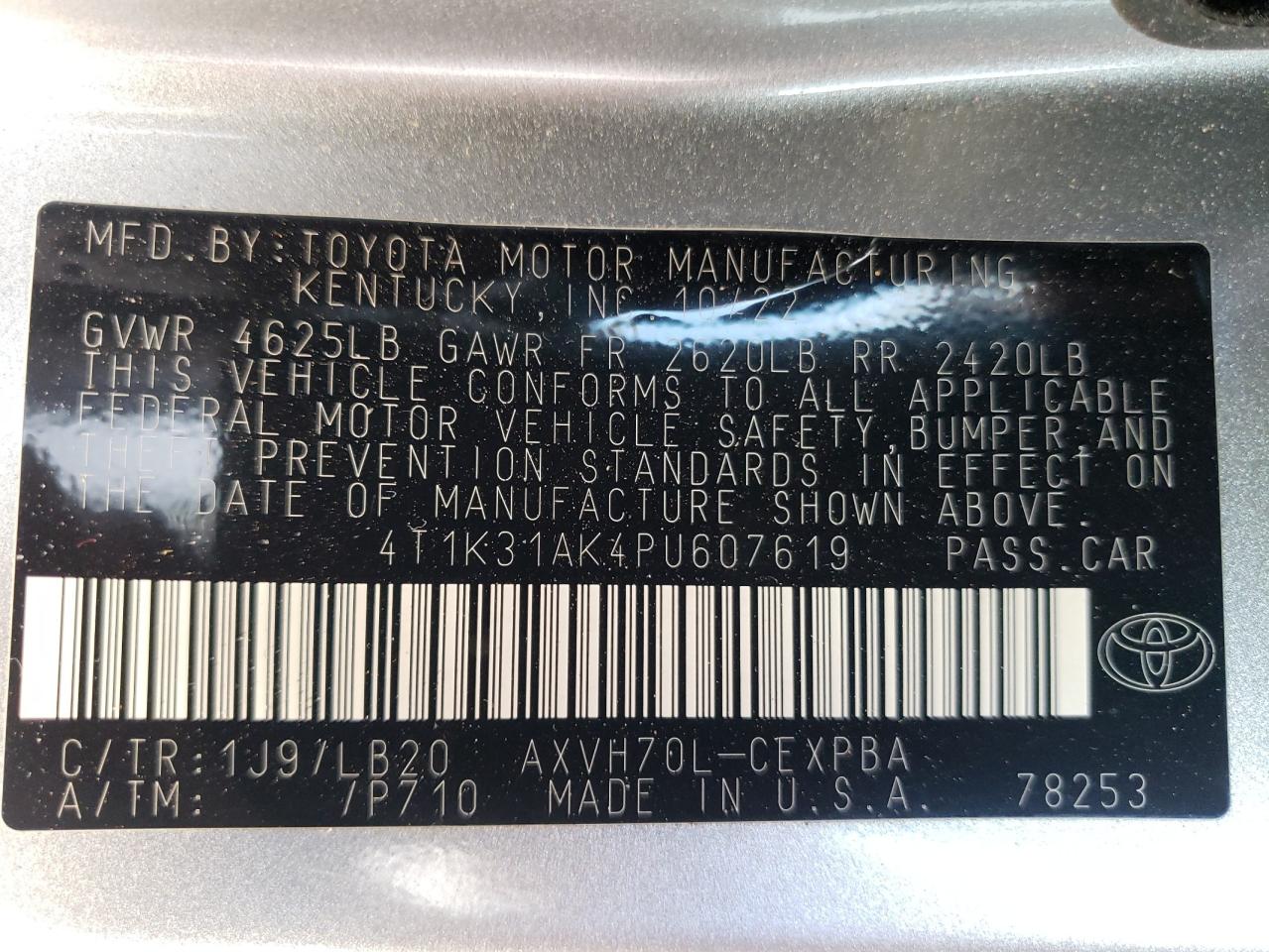 2023 TOYOTA CAMRY XSE VIN:4T1K31AK4PU607619