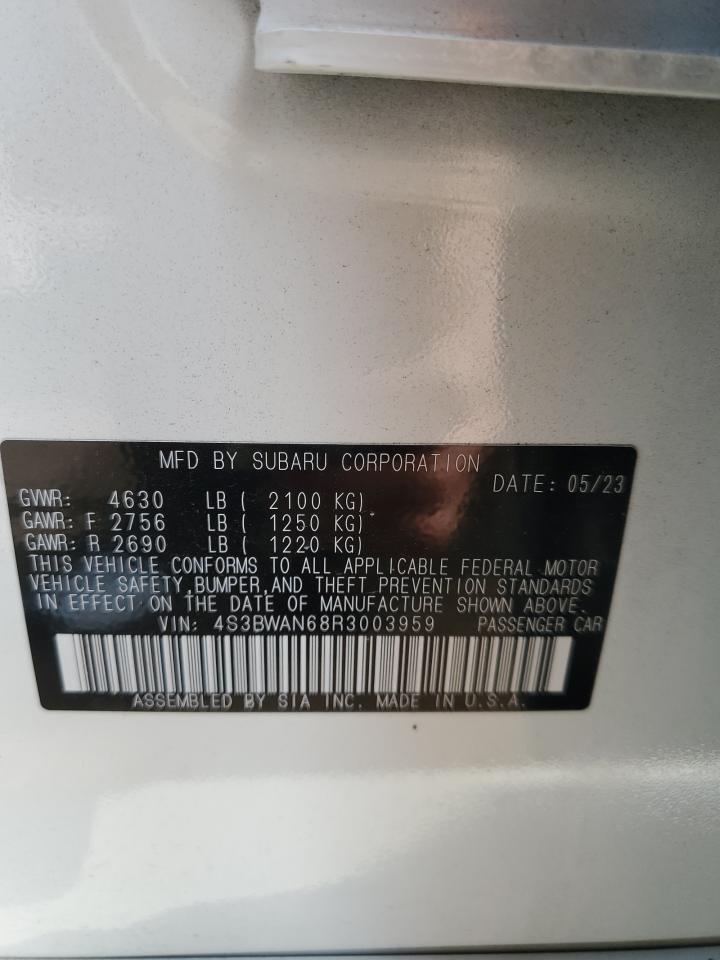 2024 SUBARU LEGACY LIMITED VIN:4S3BWAN68R3003959