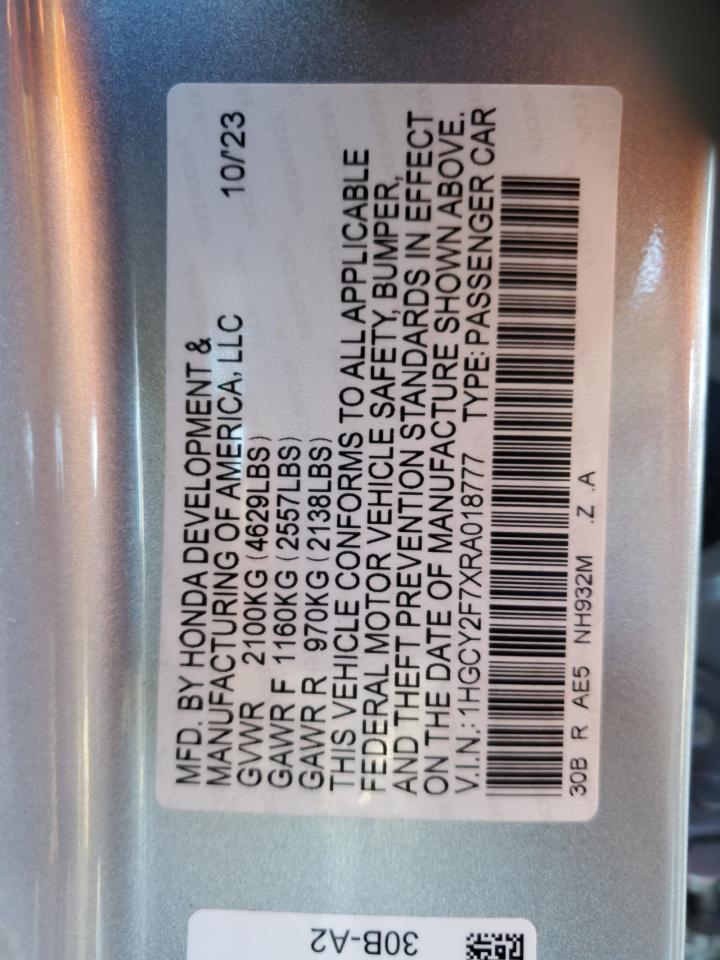 2024 HONDA ACCORD HYBRID SPORT-L VIN:1HGCY2F7XRA018777