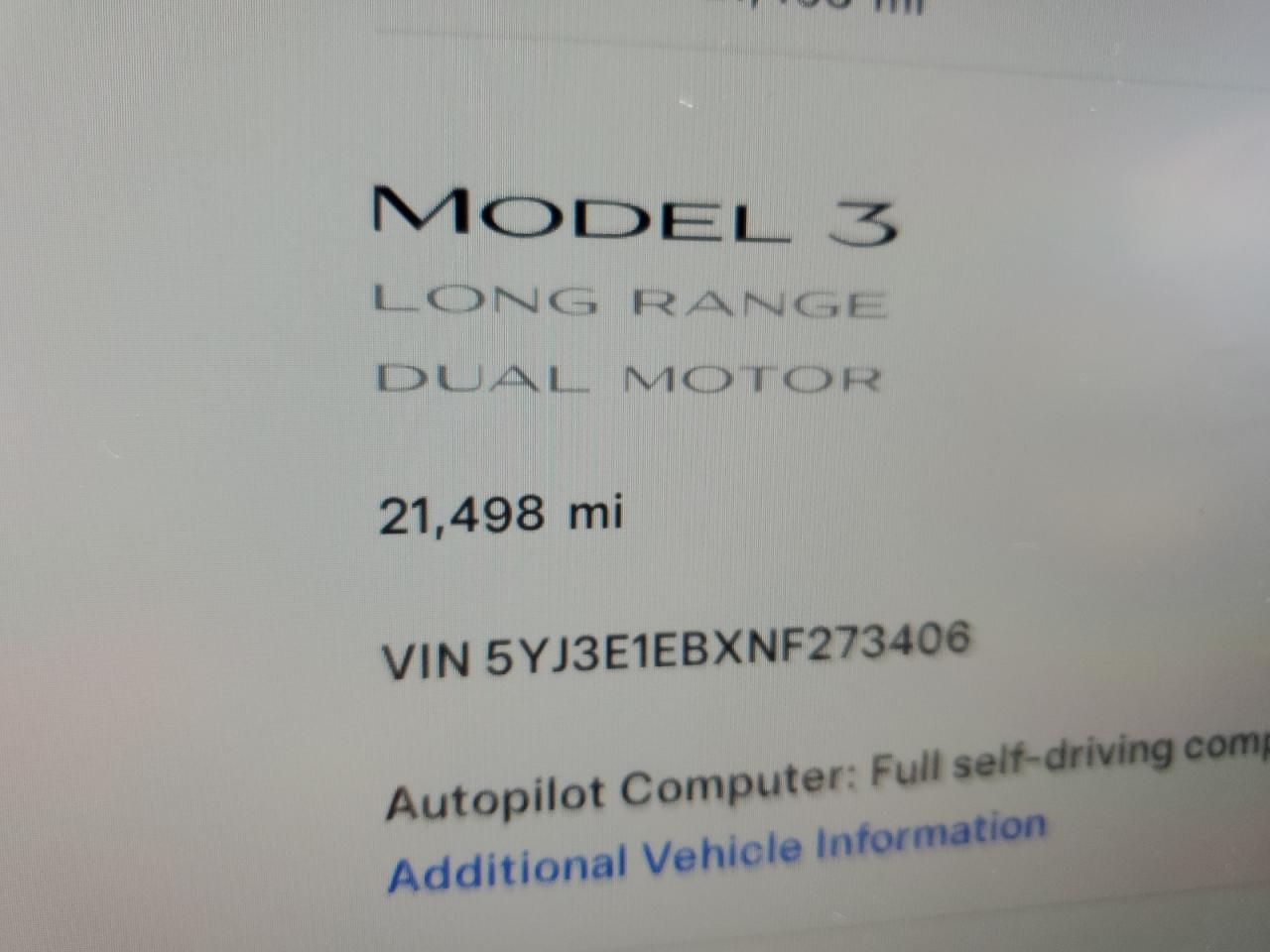 2022 TESLA MODEL 3  VIN:5YJ3E1EBXNF273406