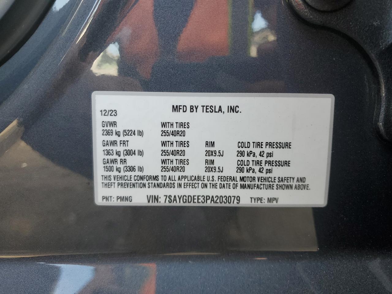 2023 TESLA MODEL Y  VIN:7SAYGDEE3PA203079