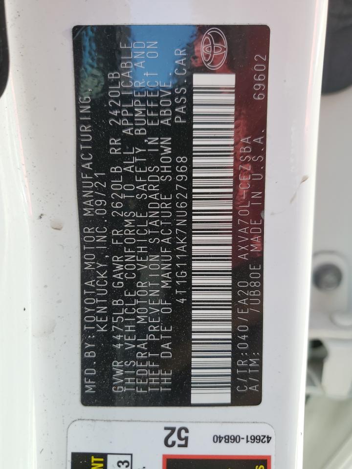 2022 TOYOTA CAMRY SE VIN:4T1G11AK7NU627968