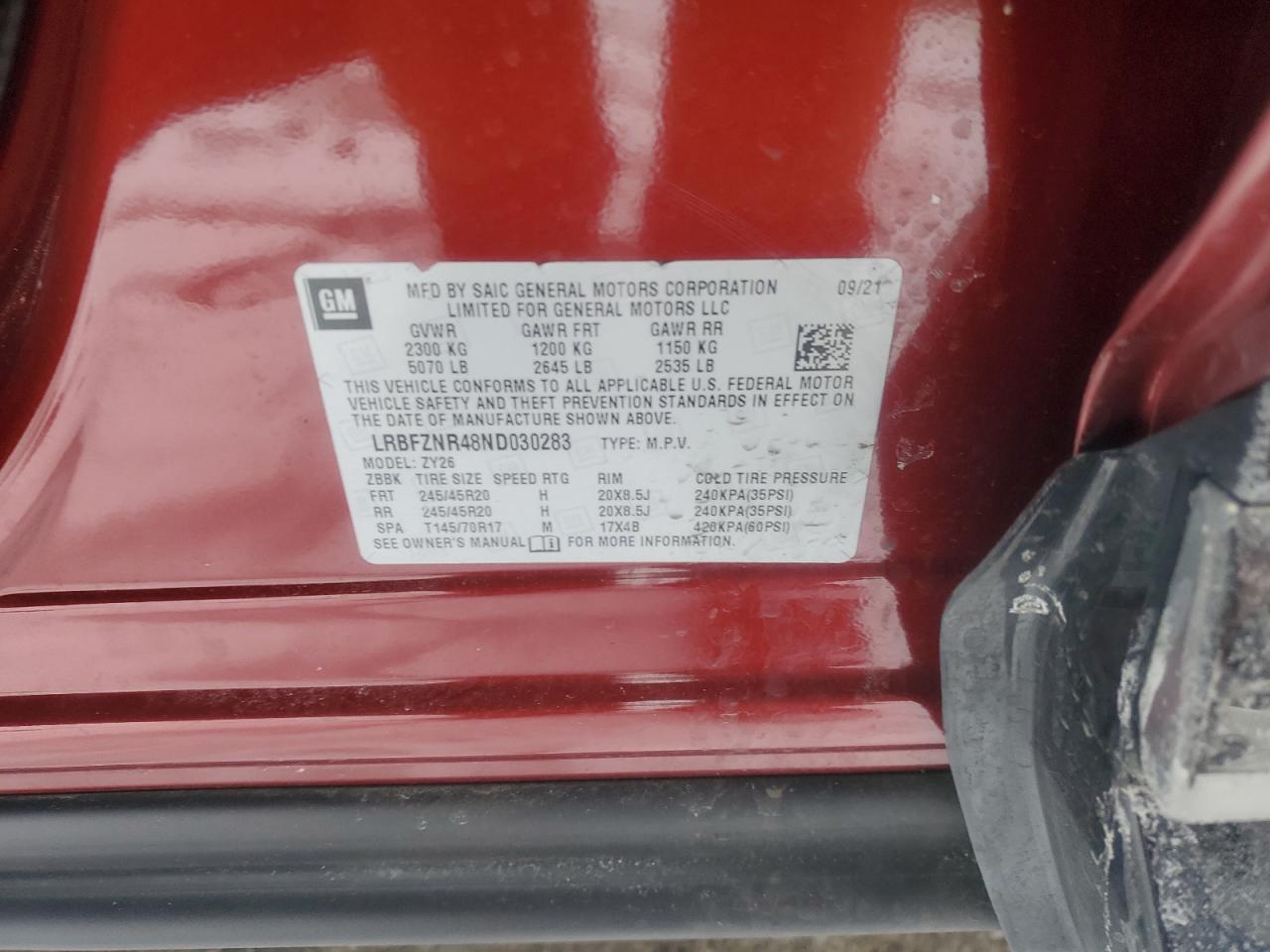 2022 BUICK ENVISION ESSENCE VIN:LRBFZNR48ND030283