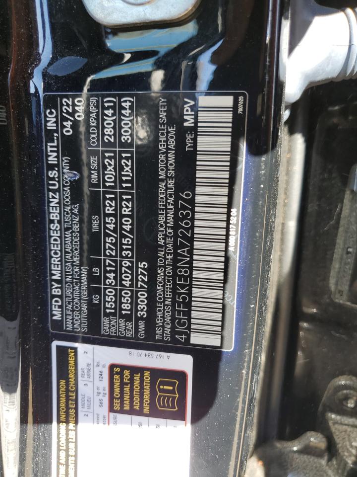 2022 MERCEDES-BENZ GLS 450 4MATIC VIN:4JGFF5KE8NA726376