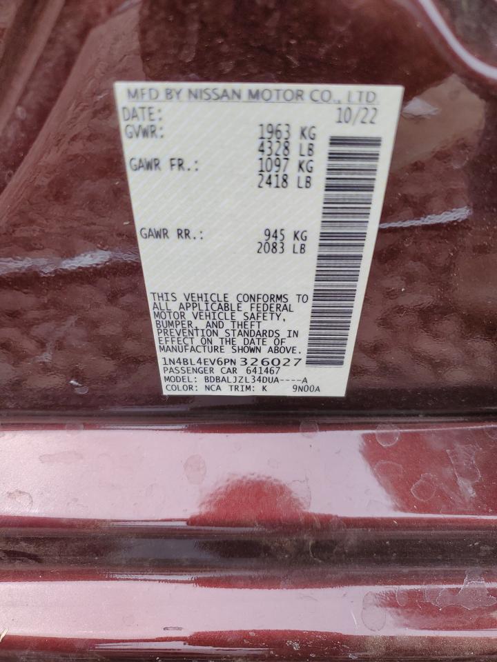 2023 NISSAN ALTIMA SL VIN:1N4BL4EV6PN326027