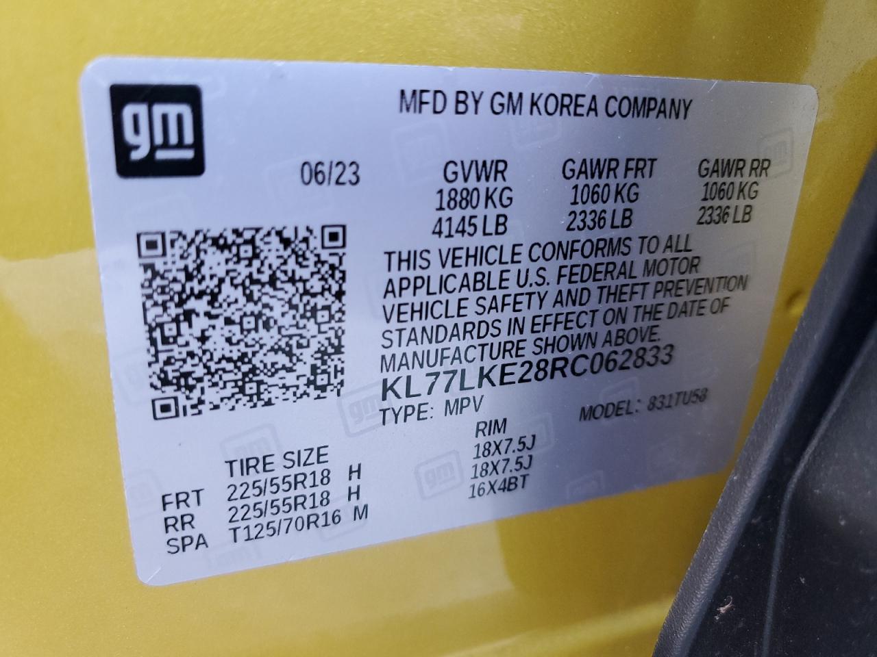 2024 CHEVROLET TRAX ACTIV VIN:KL77LKE28RC062833