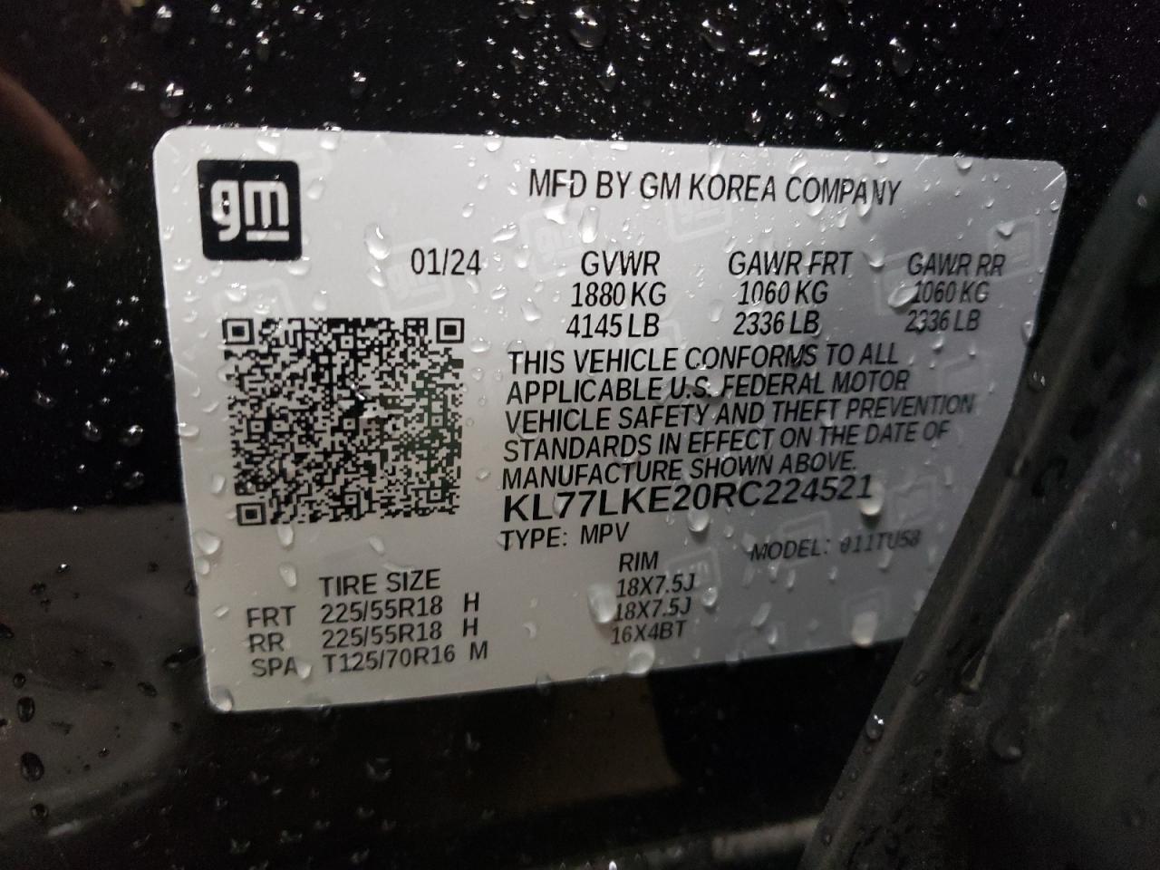 2024 CHEVROLET TRAX ACTIV VIN:KL77LKE20RC224521