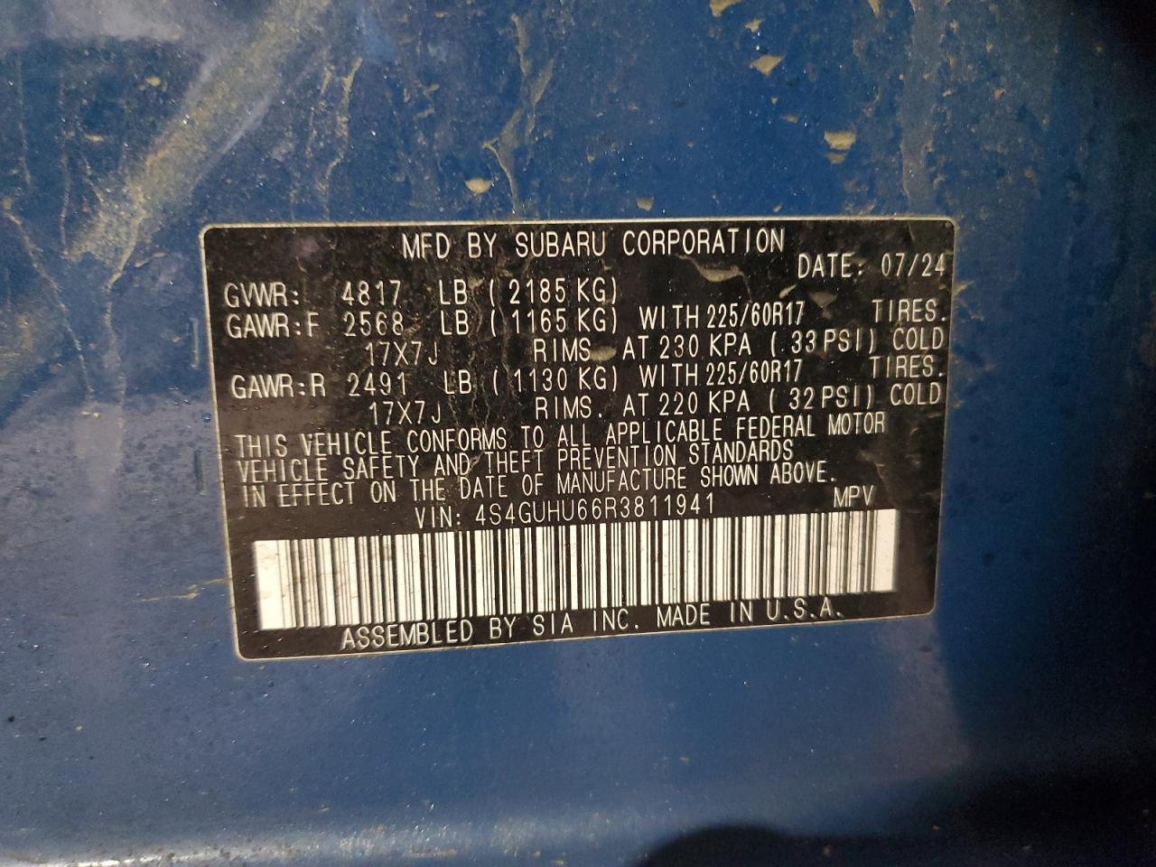 2024 SUBARU CROSSTREK WILDERNESS VIN:4S4GUHU66R3811941