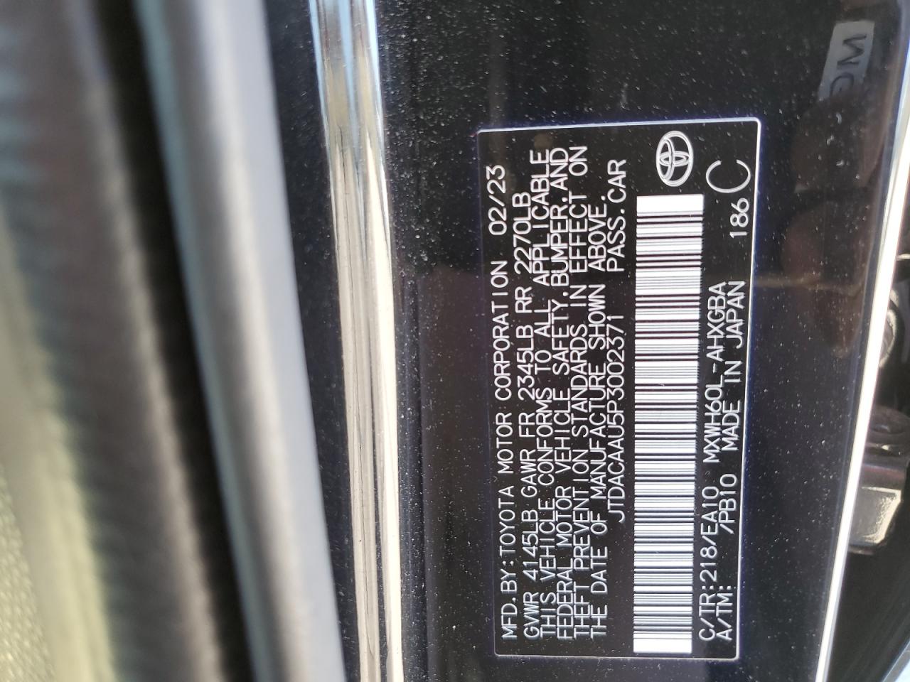 2023 TOYOTA PRIUS LE VIN:JTDACAAU5P3002371