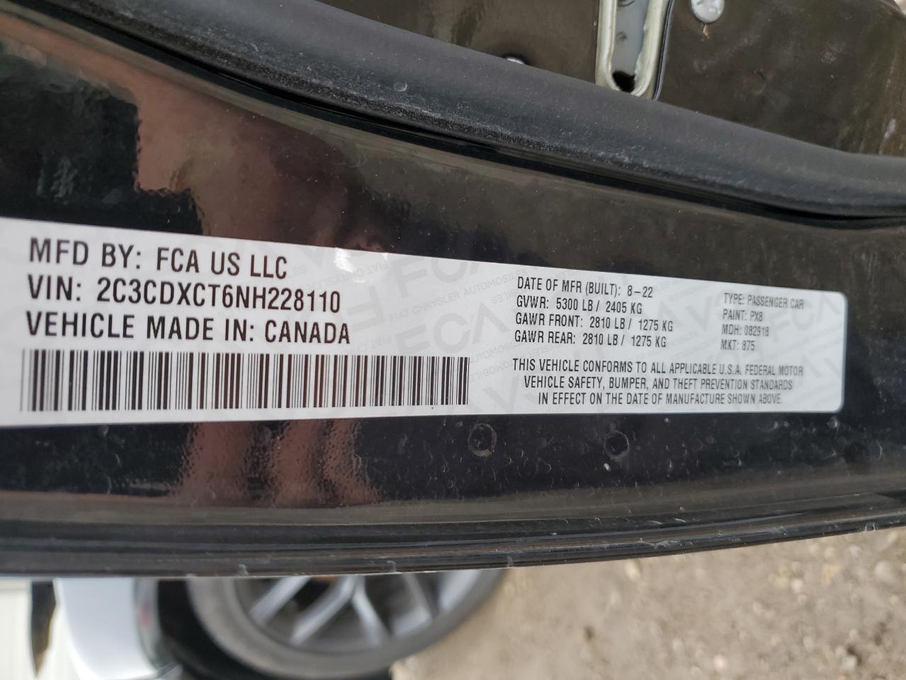 2022 DODGE CHARGER R/T VIN:2C3CDXCT6NH228110