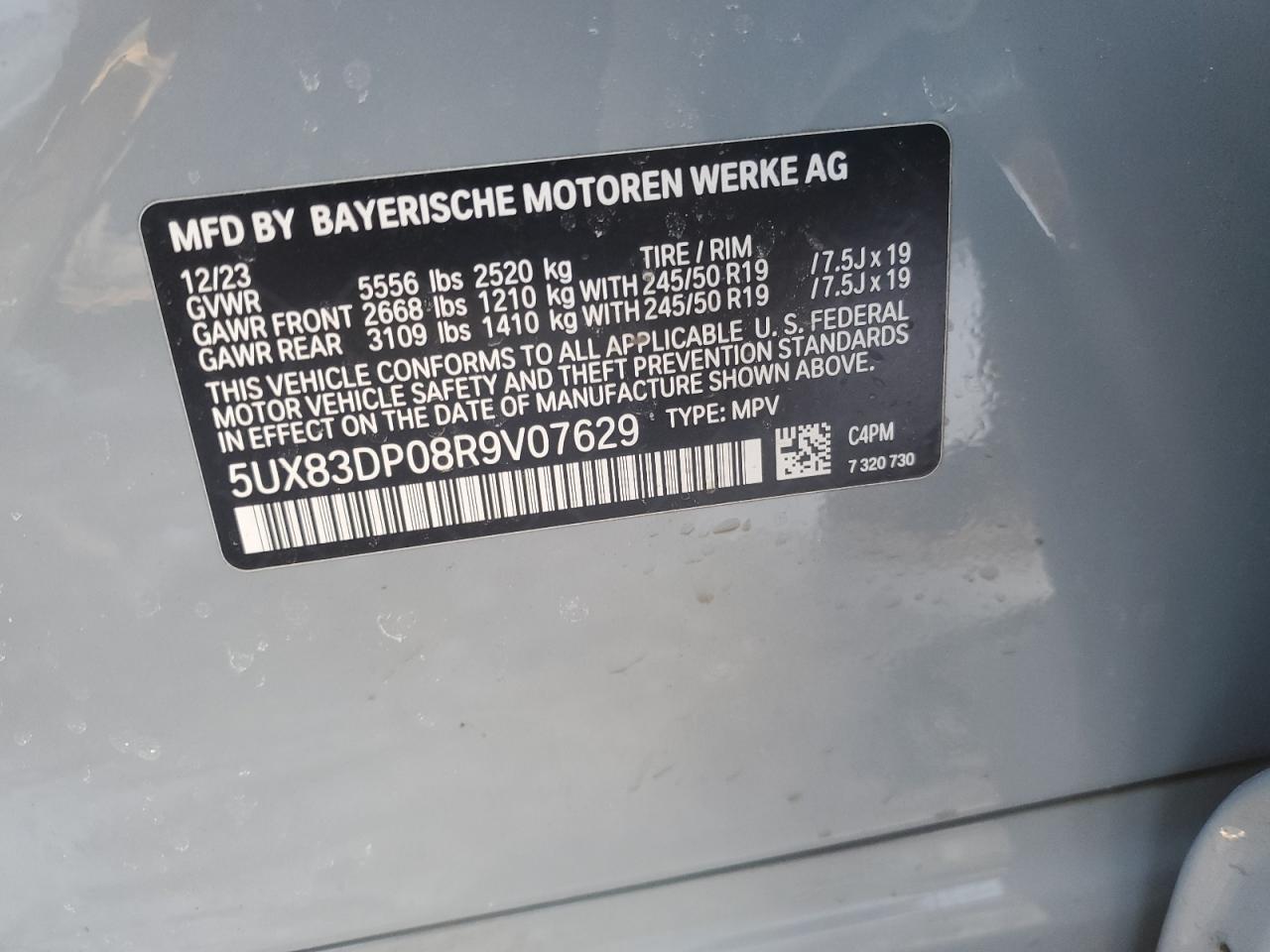 2024 BMW X3 M40I VIN:5UX83DP08R9V07629