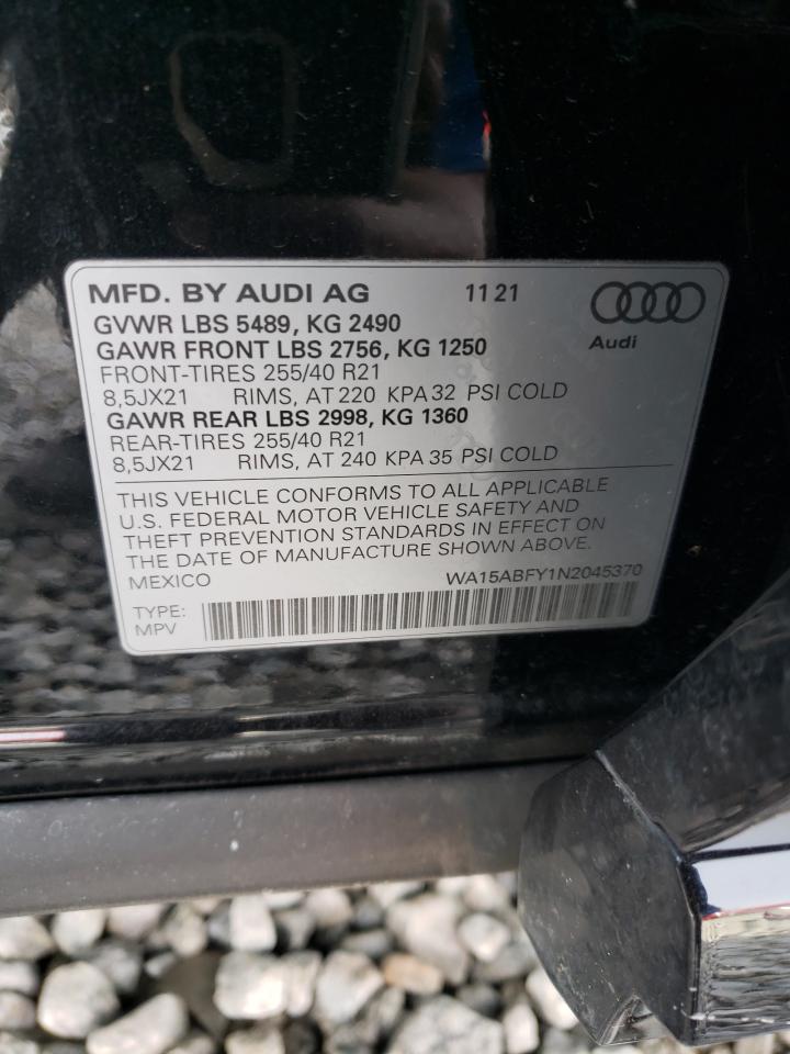 2022 AUDI Q5 SPORTBACK PRM PLS 45 VIN:WA15ABFY1N2045370