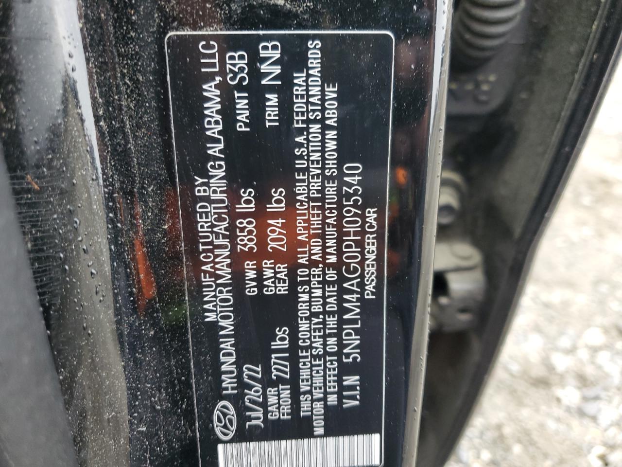 2023 HYUNDAI ELANTRA SEL VIN:5NPLM4AG0PH095340