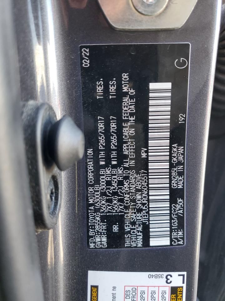 2022 TOYOTA 4RUNNER SR5/SR5 PREMIUM VIN:JTEPU5JR0N6045517