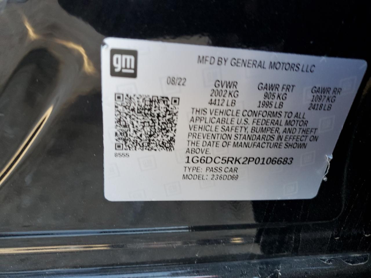 2023 CADILLAC CT4 SPORT VIN:1G6DC5RK2P0106683