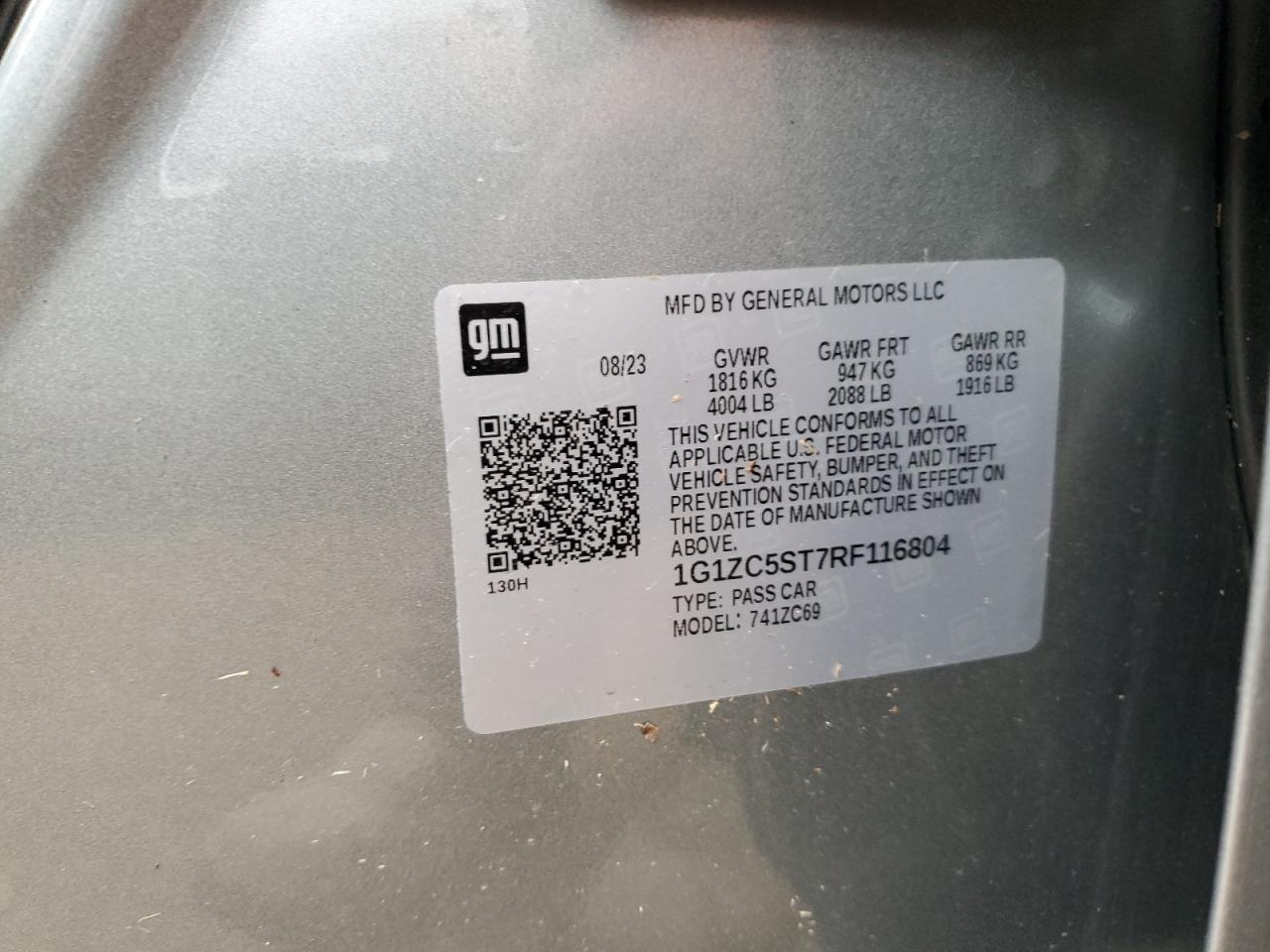 2024 CHEVROLET MALIBU LS VIN:1G1ZC5ST7RF116804