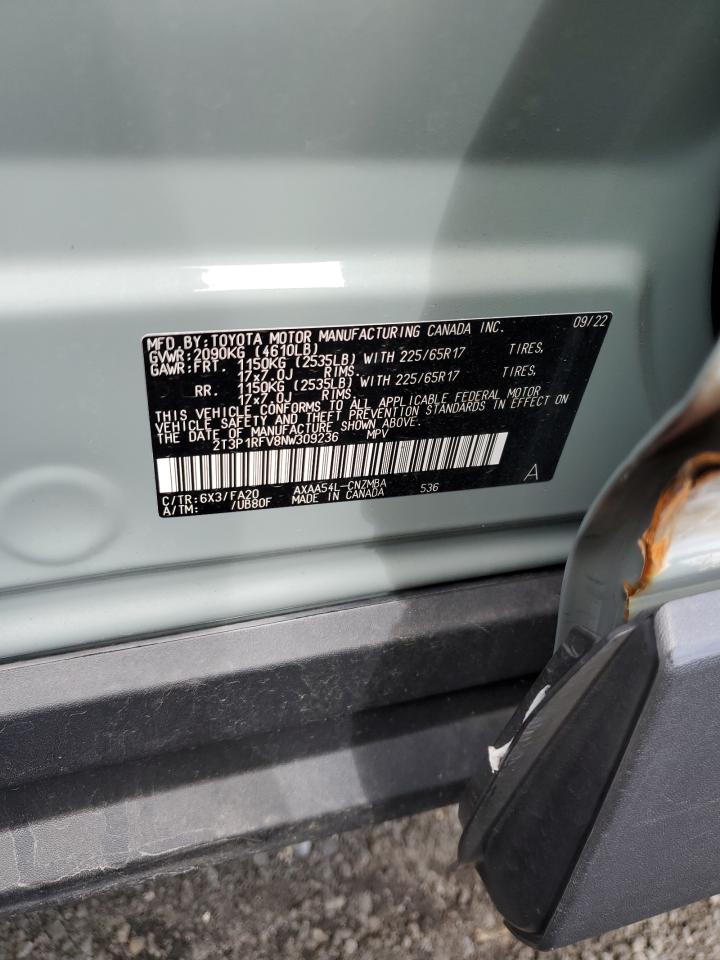 2022 TOYOTA RAV4 XLE VIN:2T3P1RFV8NW309236