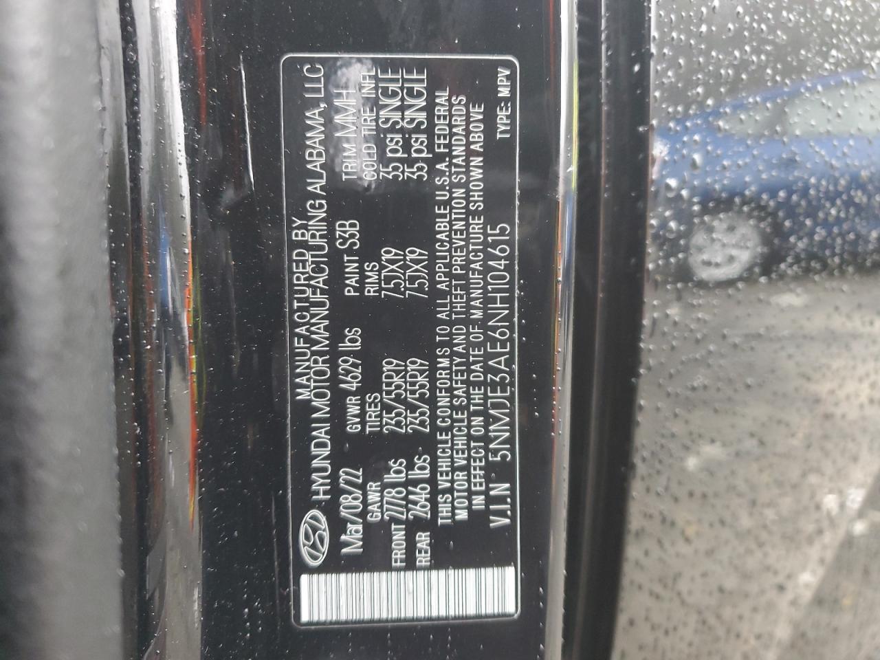 2022 HYUNDAI TUCSON LIMITED VIN:5NMJE3AE6NH104615