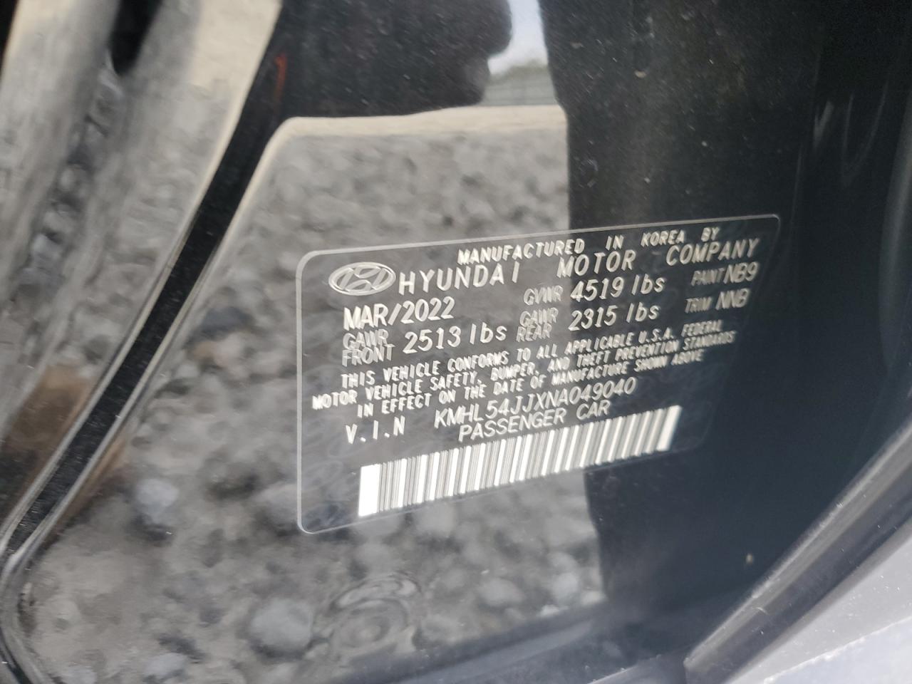 2022 HYUNDAI SONATA HYBRID VIN:KMHL54JJXNA049040