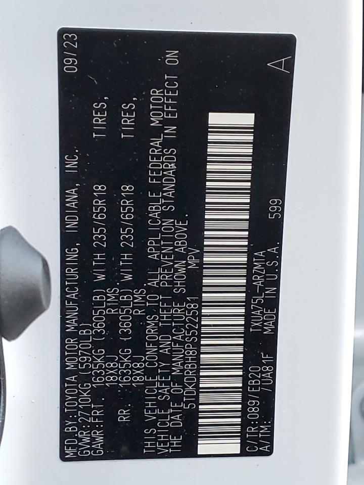 2023 TOYOTA HIGHLANDER L VIN:5TDKDRBH8PS522581