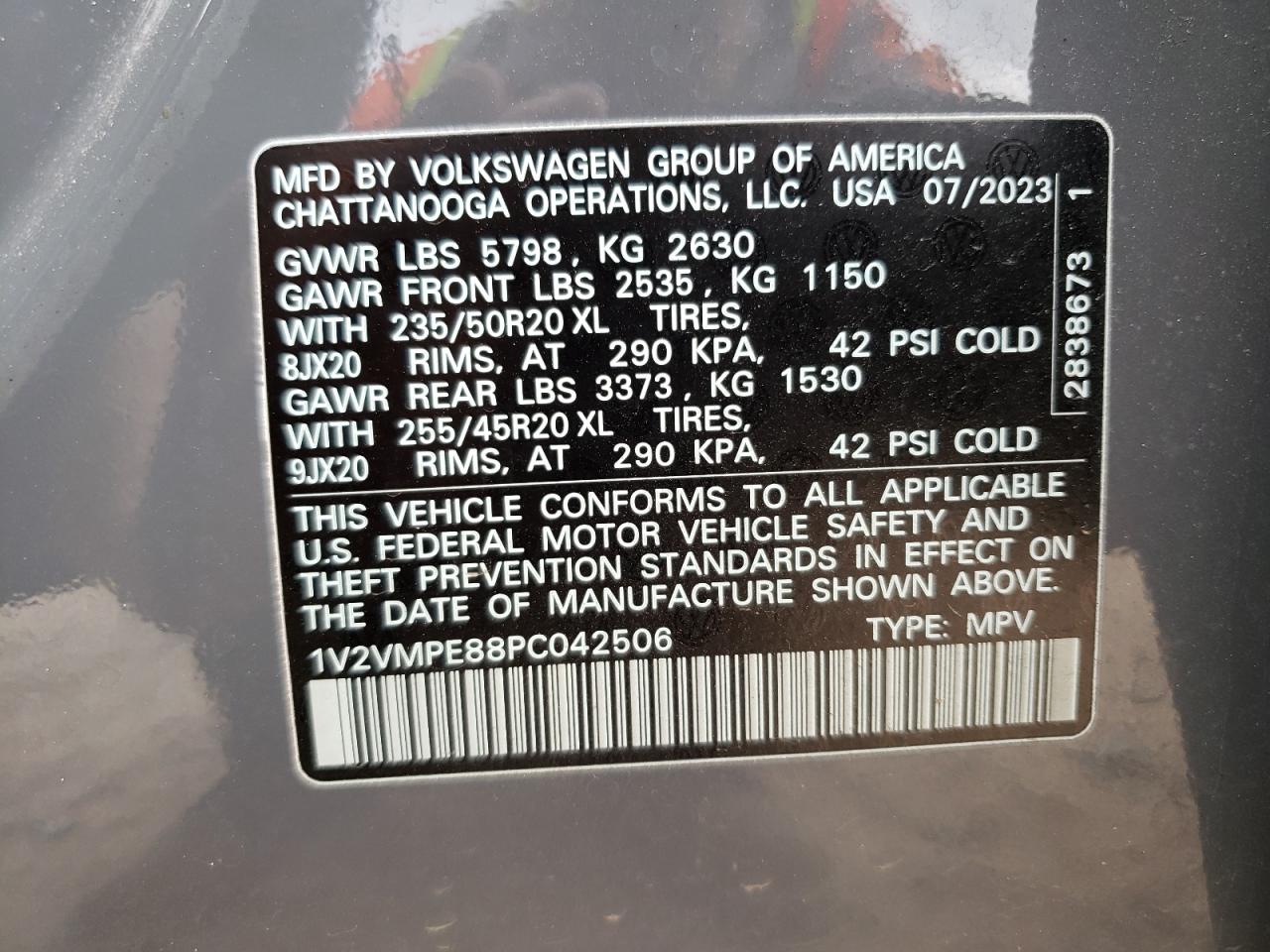 2023 VOLKSWAGEN ID.4 PRO S VIN:1V2VMPE88PC042506