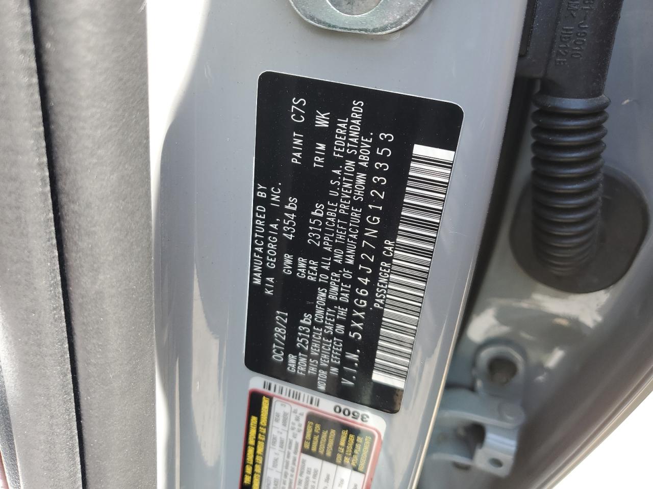 2022 KIA K5 GT LINE VIN:5XXG64J27NG123353