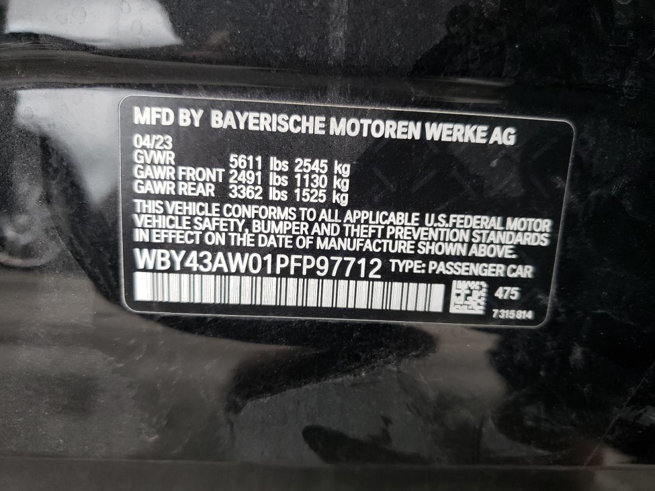 2023 BMW I4 EDRIVE 35 VIN:WP0AA2A8XNS255297