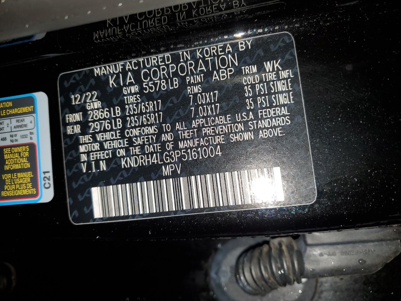 2023 KIA SORENTO EX VIN:KNDRH4LG3P5161004