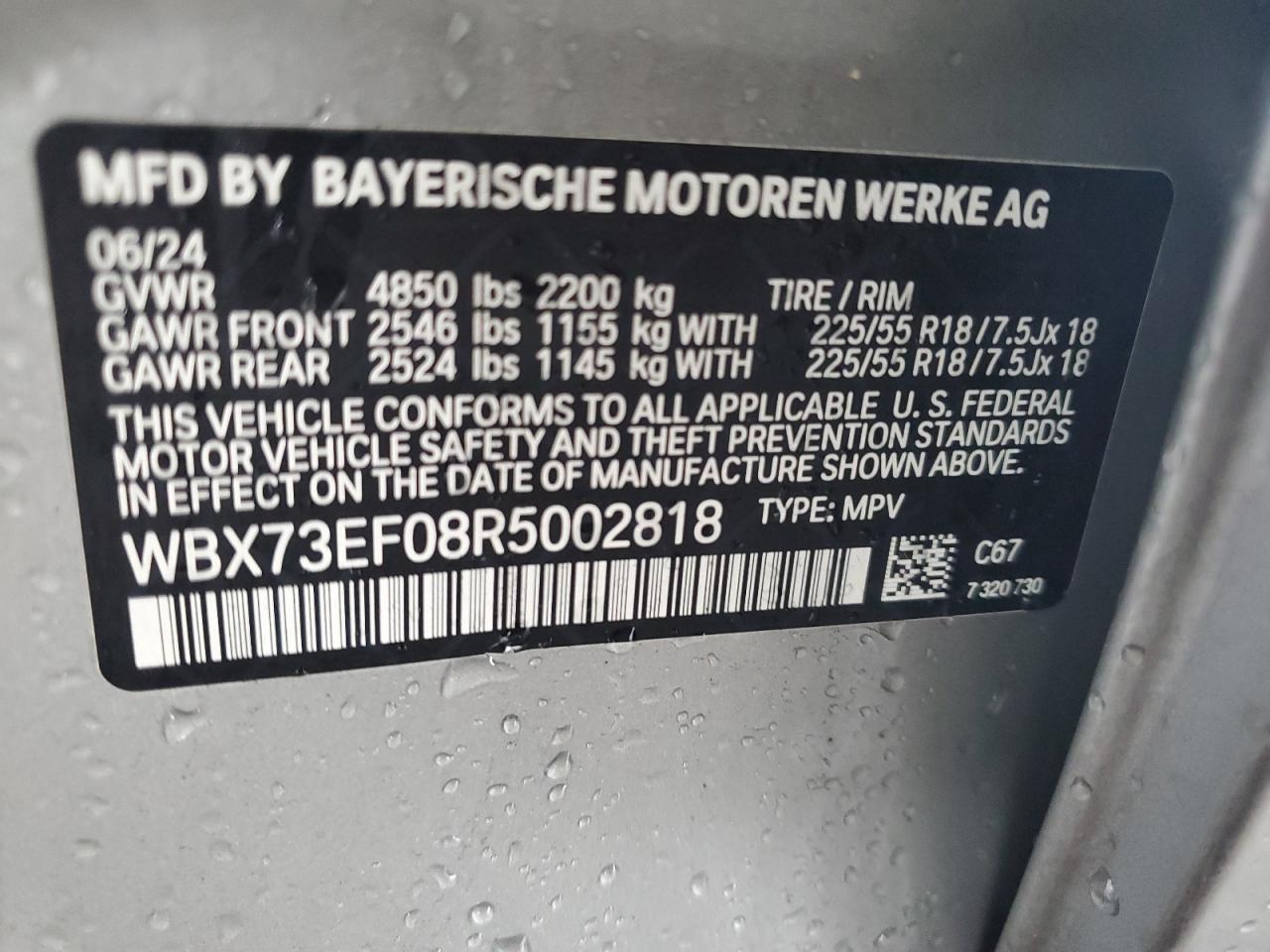 2024 BMW X1 XDRIVE28I VIN:WBX73EF08R5002818