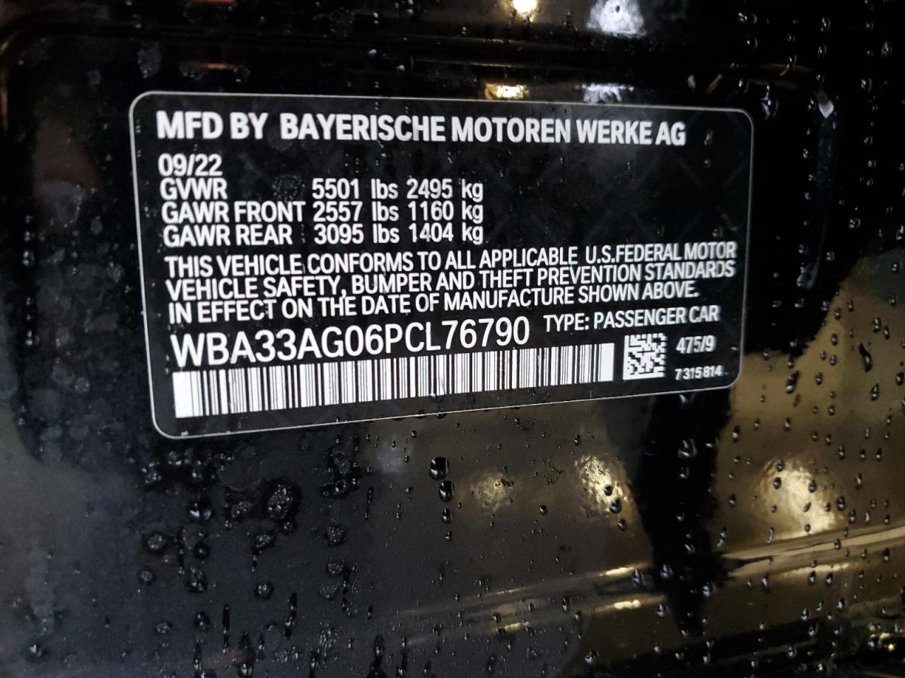 2023 BMW 530XE  VIN:WBA33AG06PCL76790